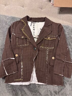 Lucy Paris Brown Embroidered Patchwork Blazer Jacket M